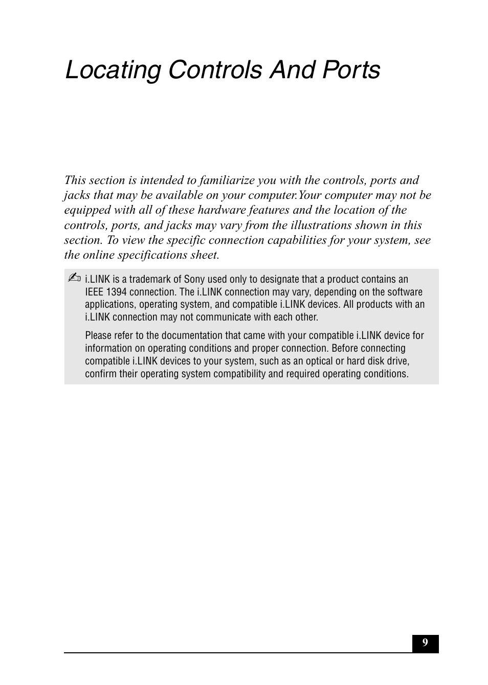 Locating controls and ports | Sony PCV-RX860 User Manual | Page 9 / 80