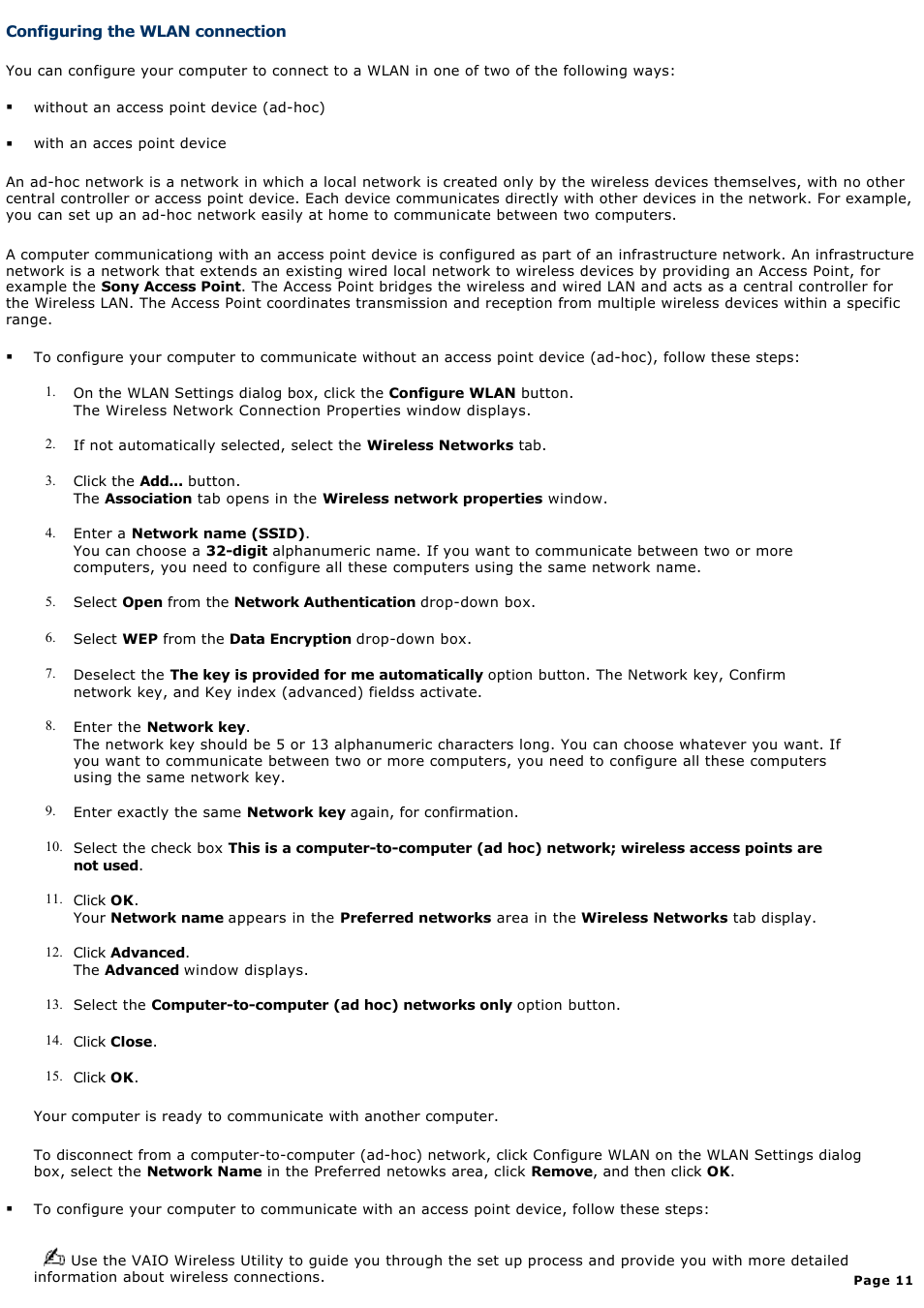 Configuring the wlan connection | Sony VGN-T360P User Manual | Page 11 / 14