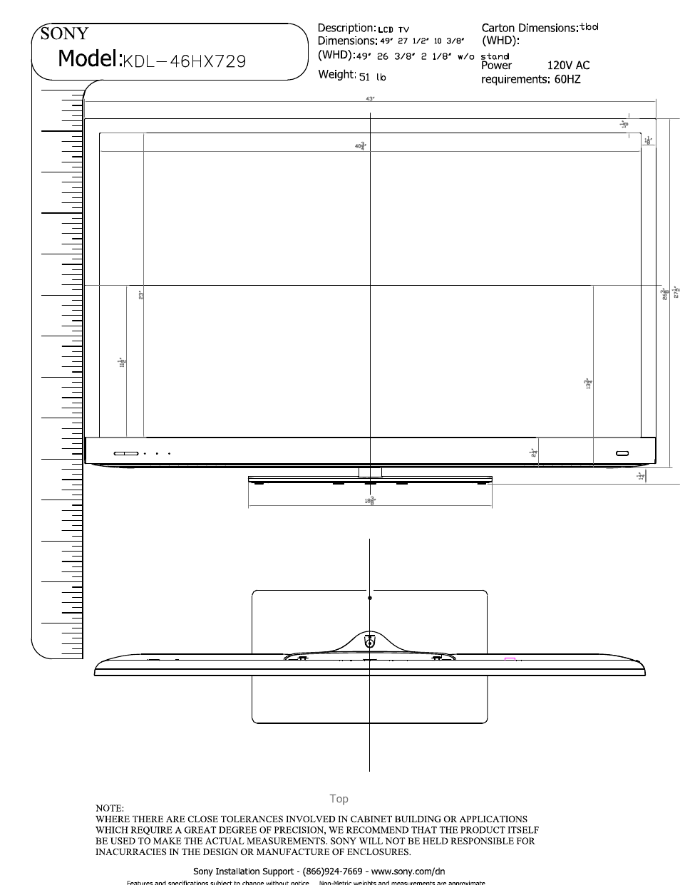 Sony KDL-46HX729 User Manual | 3 pages