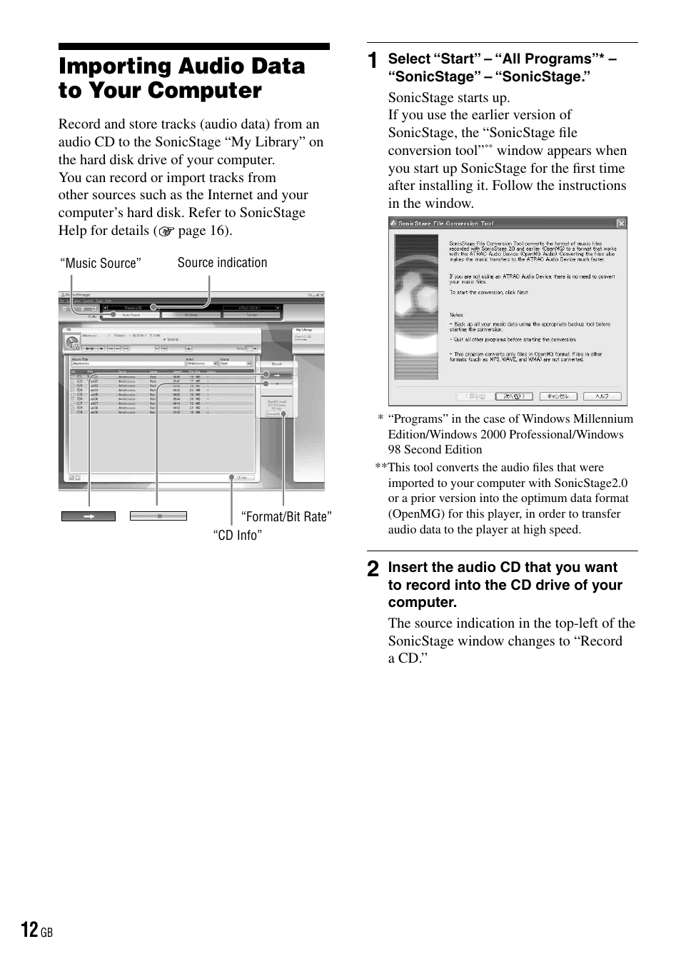 Importing audio data, To your computer, Importing audio data to your computer | Sony NW-HD3 User Manual | Page 12 / 50
