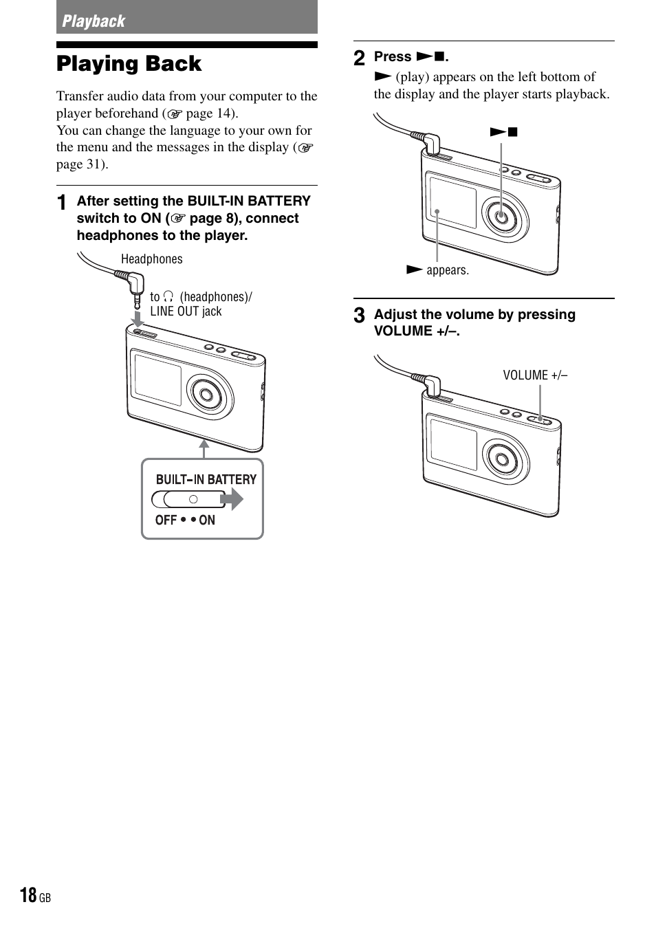 Playback, Playing back, Uttons | Sony NW-HD3 User Manual | Page 18 / 50
