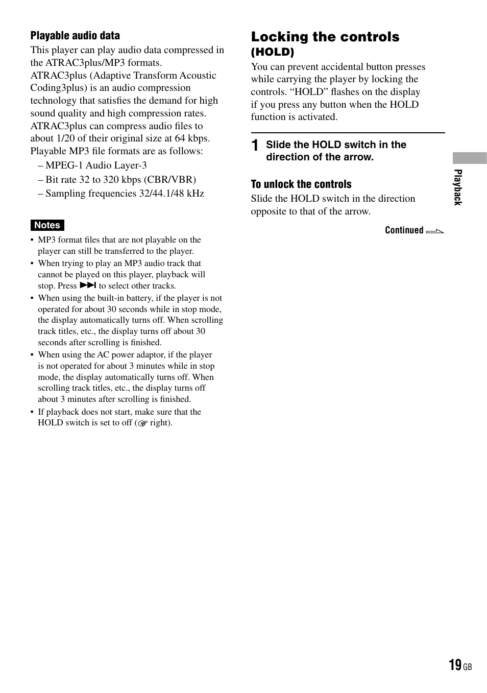 Locking the controls (hold), Hold switch, Atrac3plus/mp3 indicator | Locking the controls | Sony NW-HD3 User Manual | Page 19 / 50