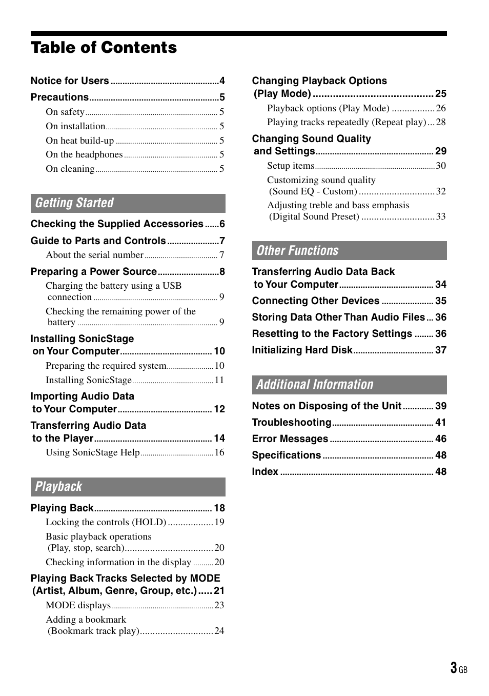 Sony NW-HD3 User Manual | Page 3 / 50