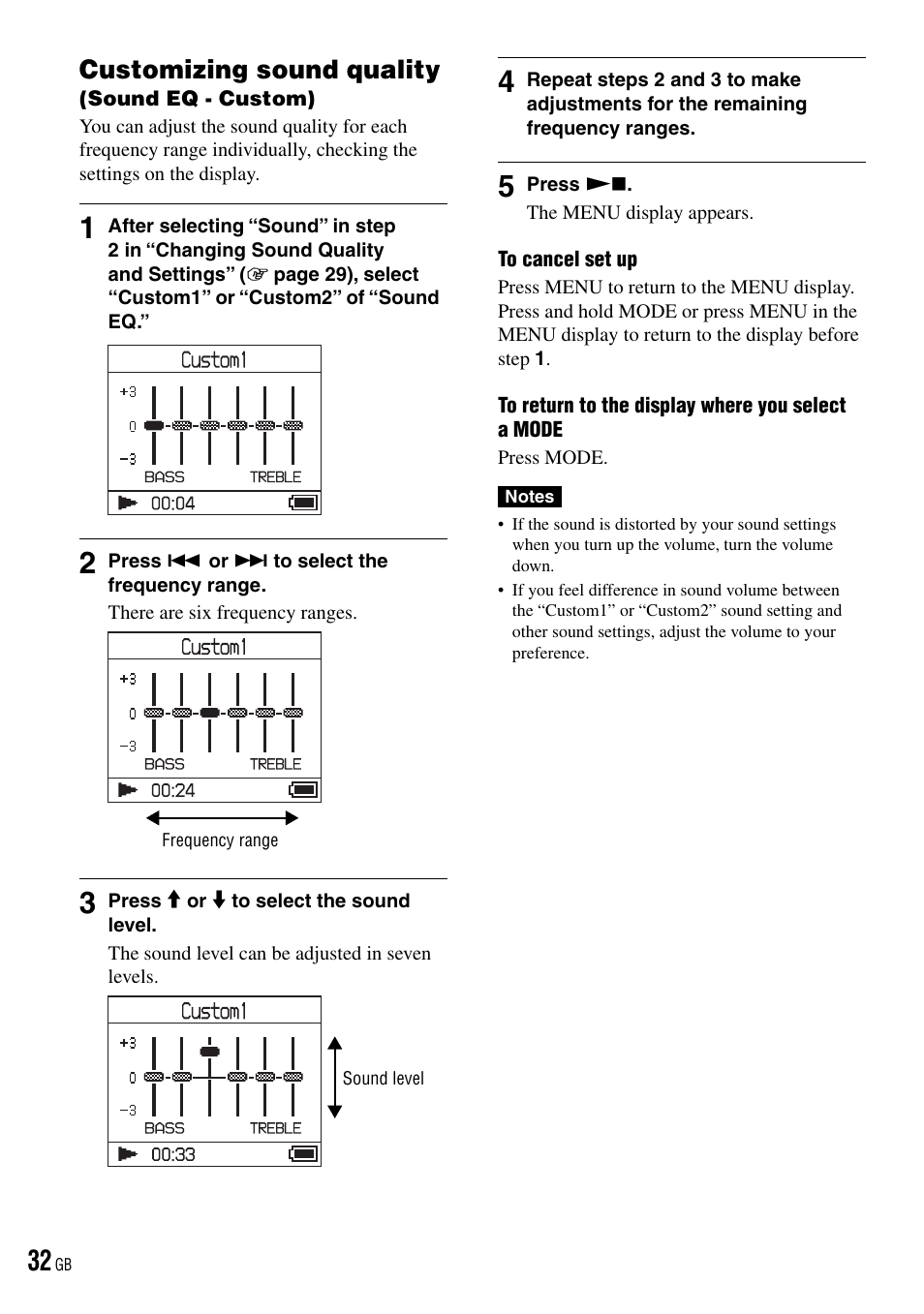 Customizing sound quality, Sound eq - custom) | Sony NW-HD3 User Manual | Page 32 / 50