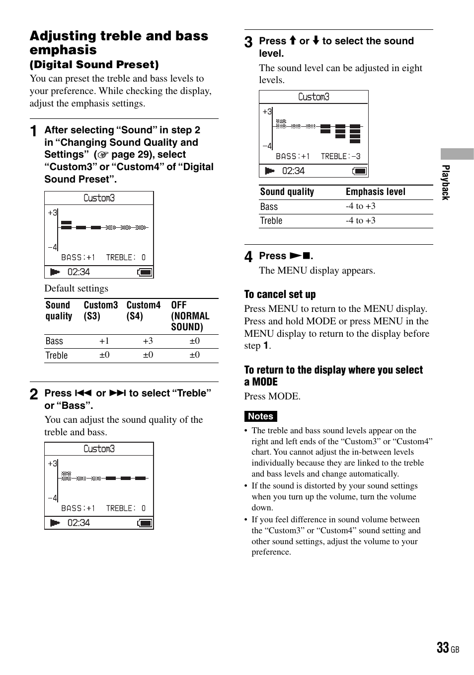 Adjusting treble and bass emphasis, Digital sound preset), 33 for details) | Sony NW-HD3 User Manual | Page 33 / 50