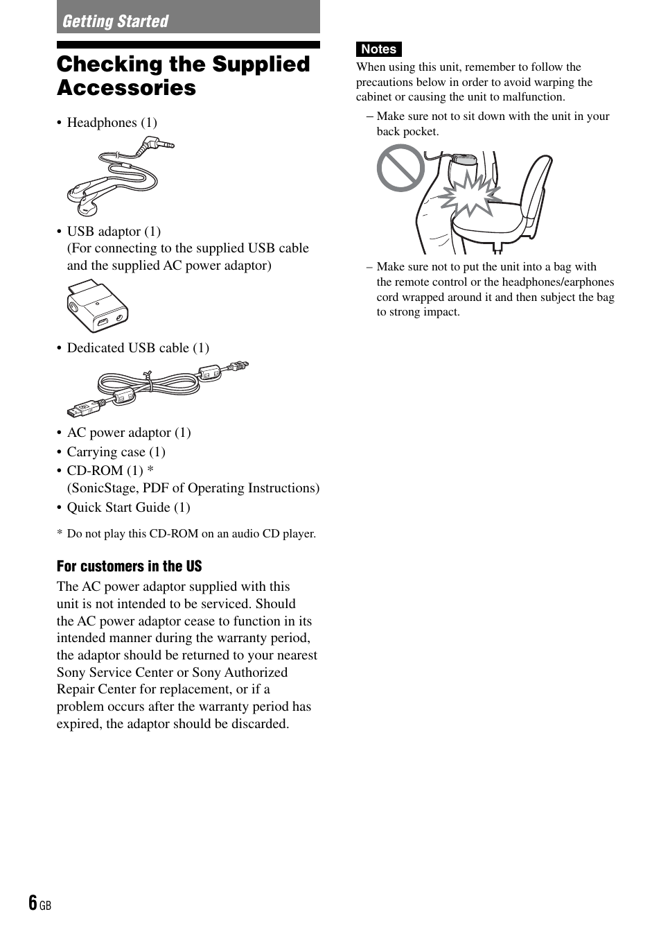 Checking the supplied accessories | Sony NW-HD3 User Manual | Page 6 / 50