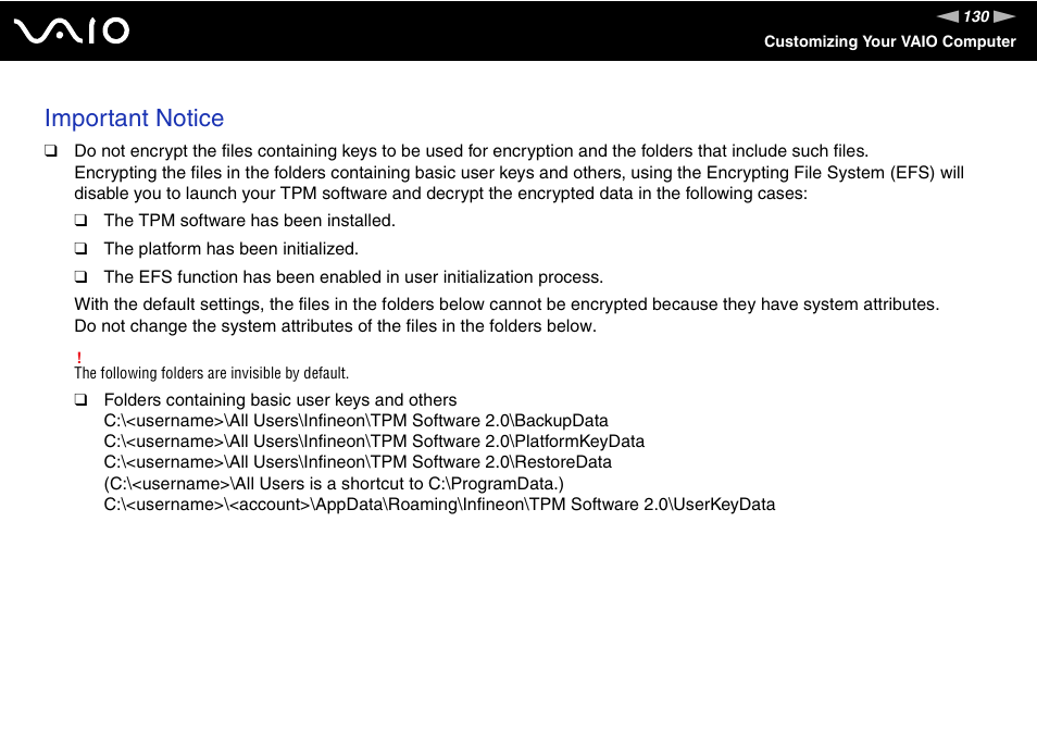 Important notice | Sony VGN-Z690N User Manual | Page 130 / 222