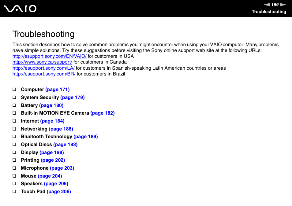 Troubleshooting | Sony VGN-Z690N User Manual | Page 169 / 222