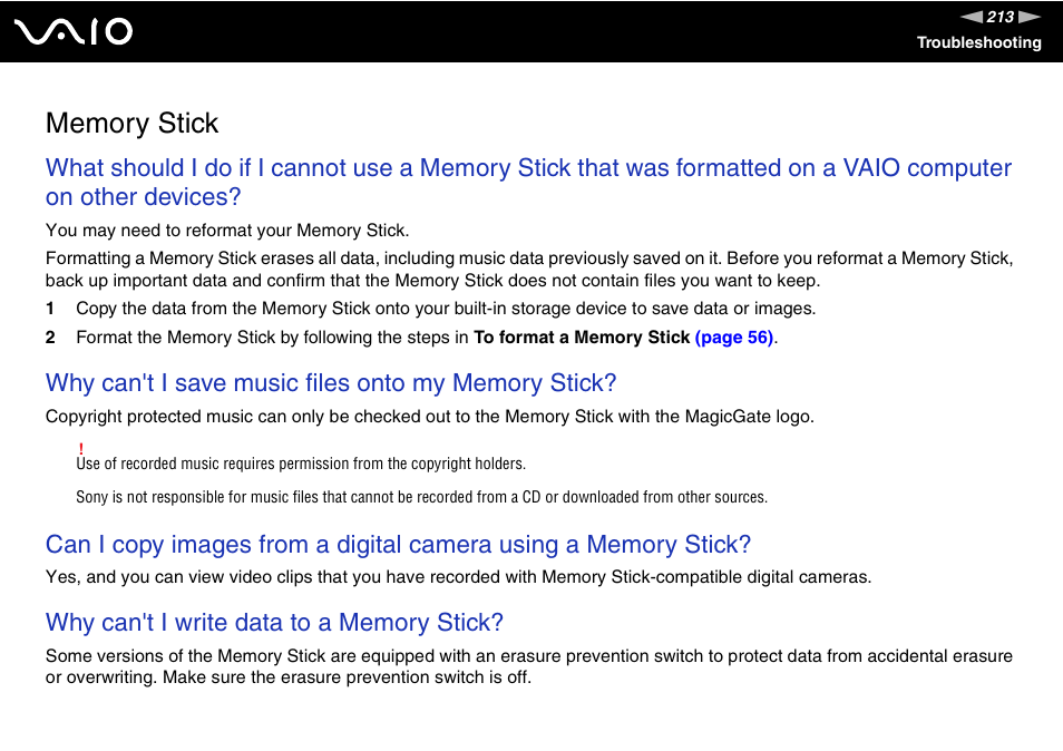 Memory stick | Sony VGN-Z690N User Manual | Page 213 / 222