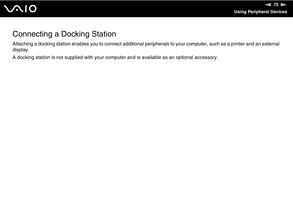 Connecting a docking station | Sony VGN-Z690N User Manual | Page 75 / 222