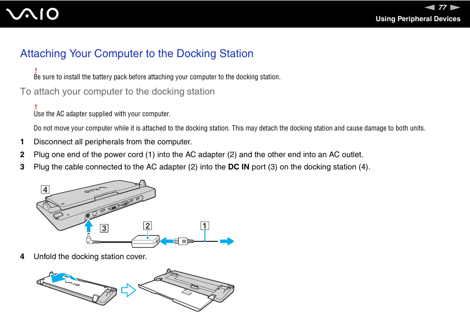 Attaching your computer to the docking station | Sony VGN-Z690N User Manual | Page 77 / 222