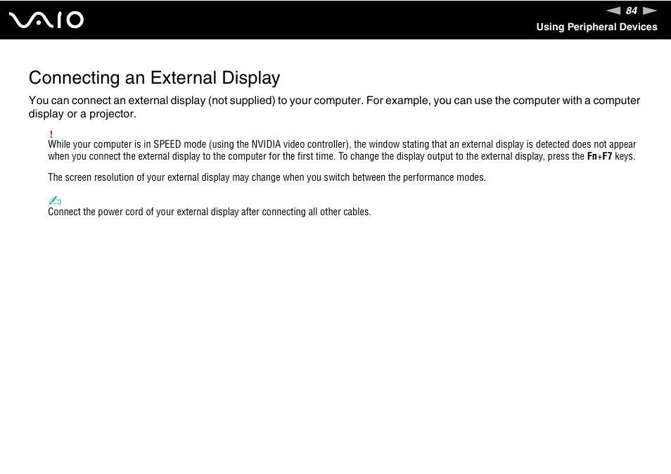 Connecting an external display | Sony VGN-Z690N User Manual | Page 84 / 222