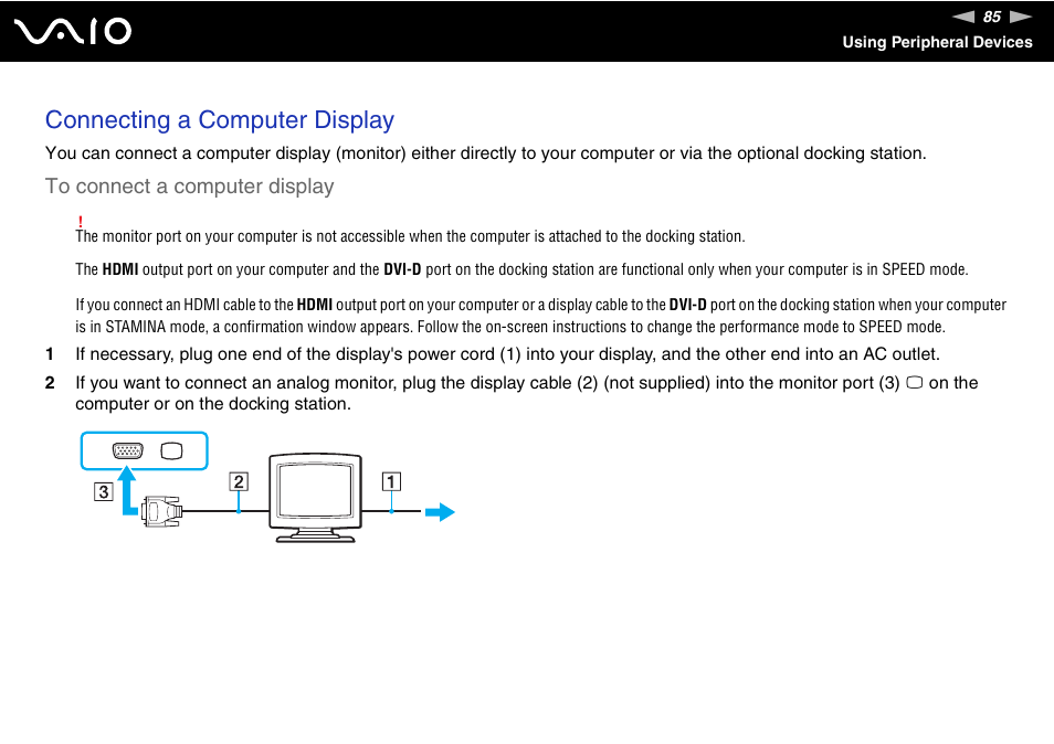 Connecting a computer display | Sony VGN-Z690N User Manual | Page 85 / 222