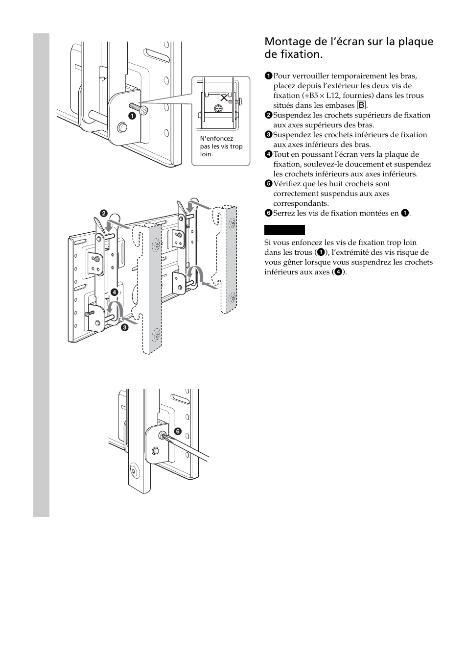 Montage de l’écran sur la plaque de fixation | Sony SU-LW1 User Manual | Page 38 / 64