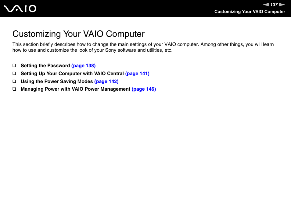 Customizing your vaio computer | Sony VGN-FE890N User Manual | Page 137 / 231