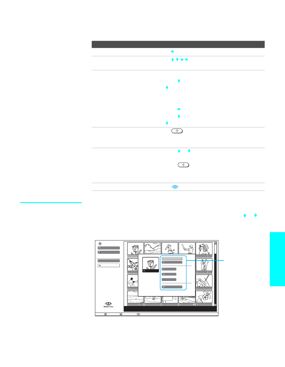 Using the memory stick home, Using the index menu | Sony KE-42XS910 User Manual | Page 75 / 116