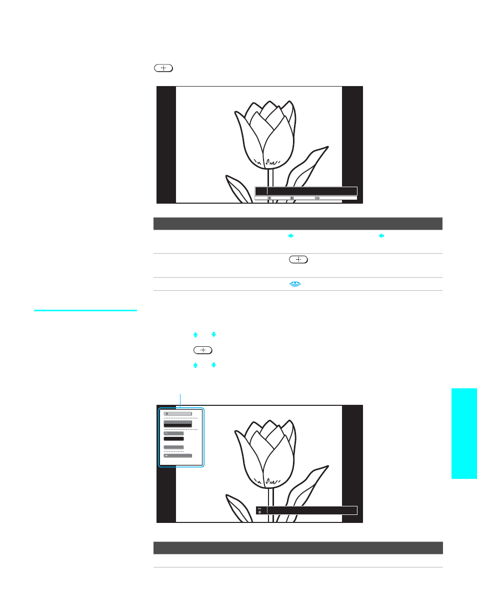 Viewing still images, Image setup menu options, Press | Sony KE-42XS910 User Manual | Page 77 / 116