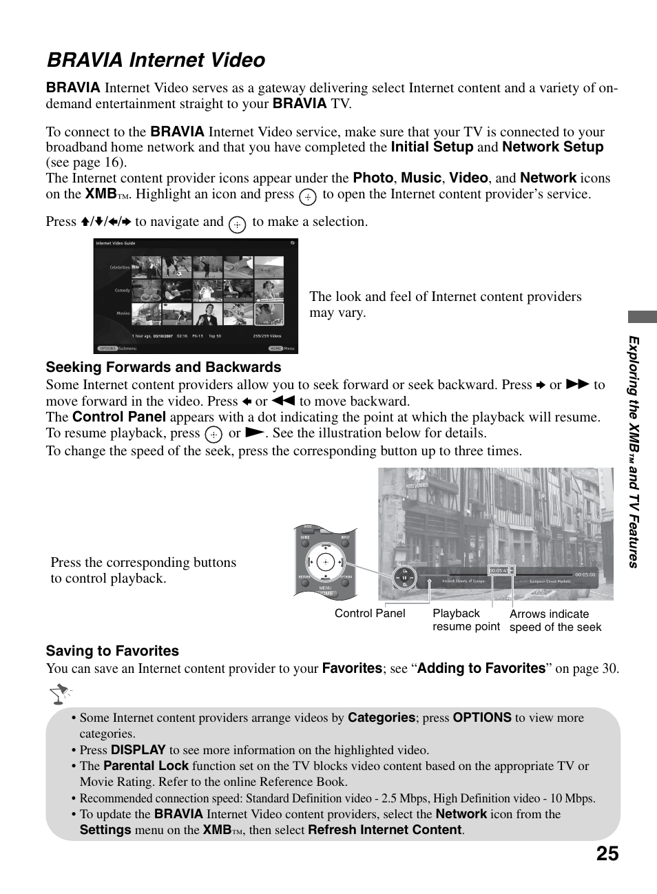 Bravia internet video, Ge 25, 25 bravia internet video | Sony KDL-46W5150 User Manual | Page 25 / 40