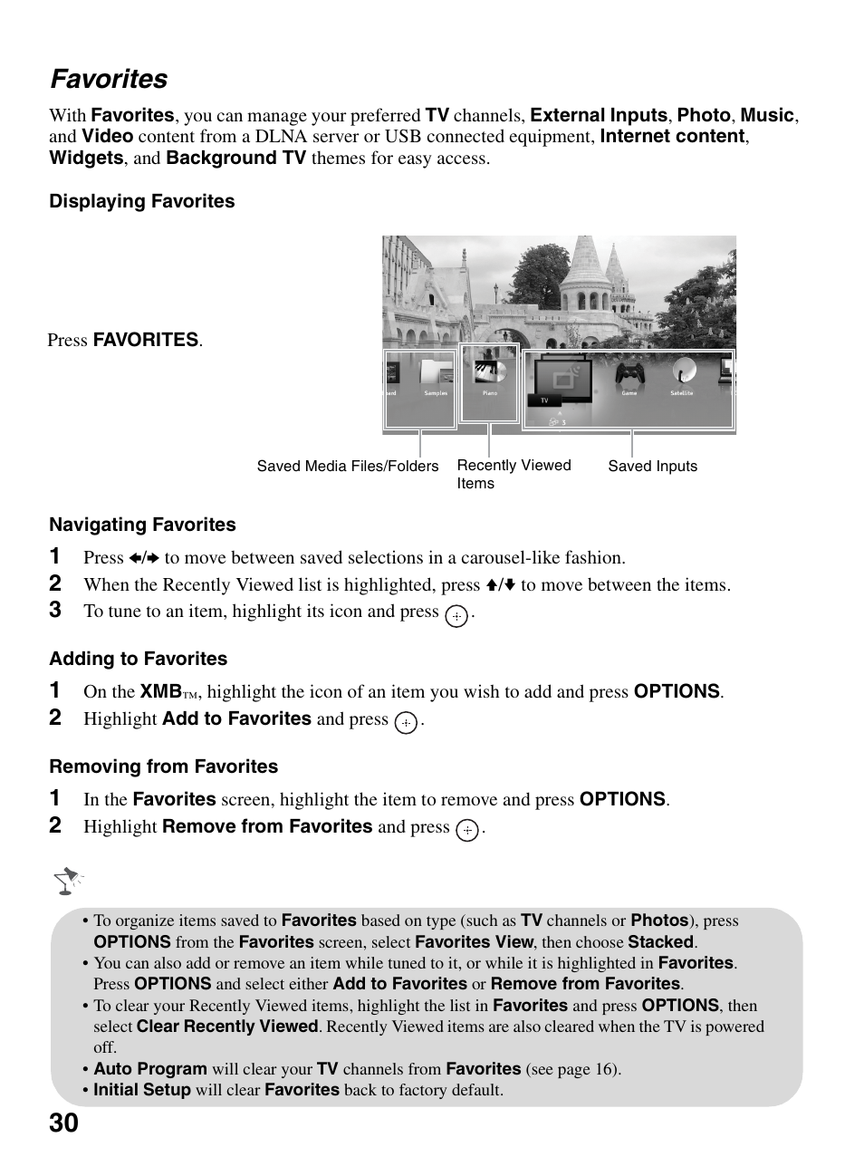 Favorites, 30 favorites | Sony KDL-46W5150 User Manual | Page 30 / 40