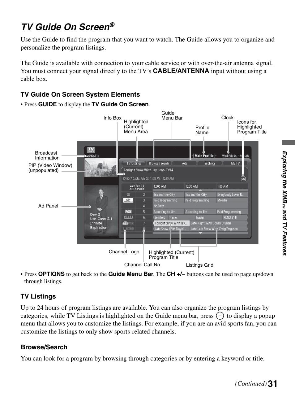 Tv guide on screen, 31 tv guide on screen | Sony KDL-46W5150 User Manual | Page 31 / 40