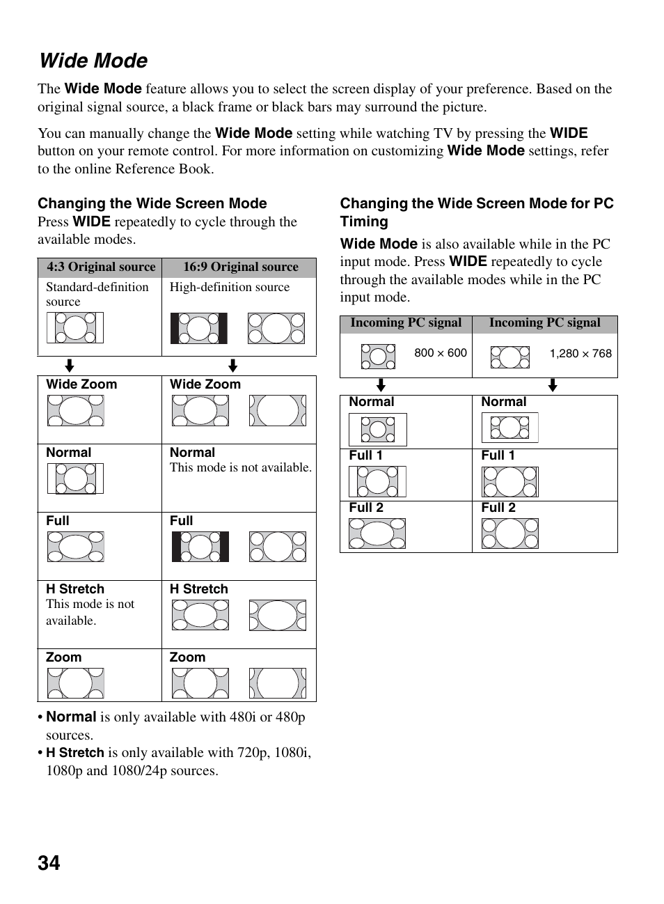Wide mode, 34 wide mode | Sony KDL-46W5150 User Manual | Page 34 / 40