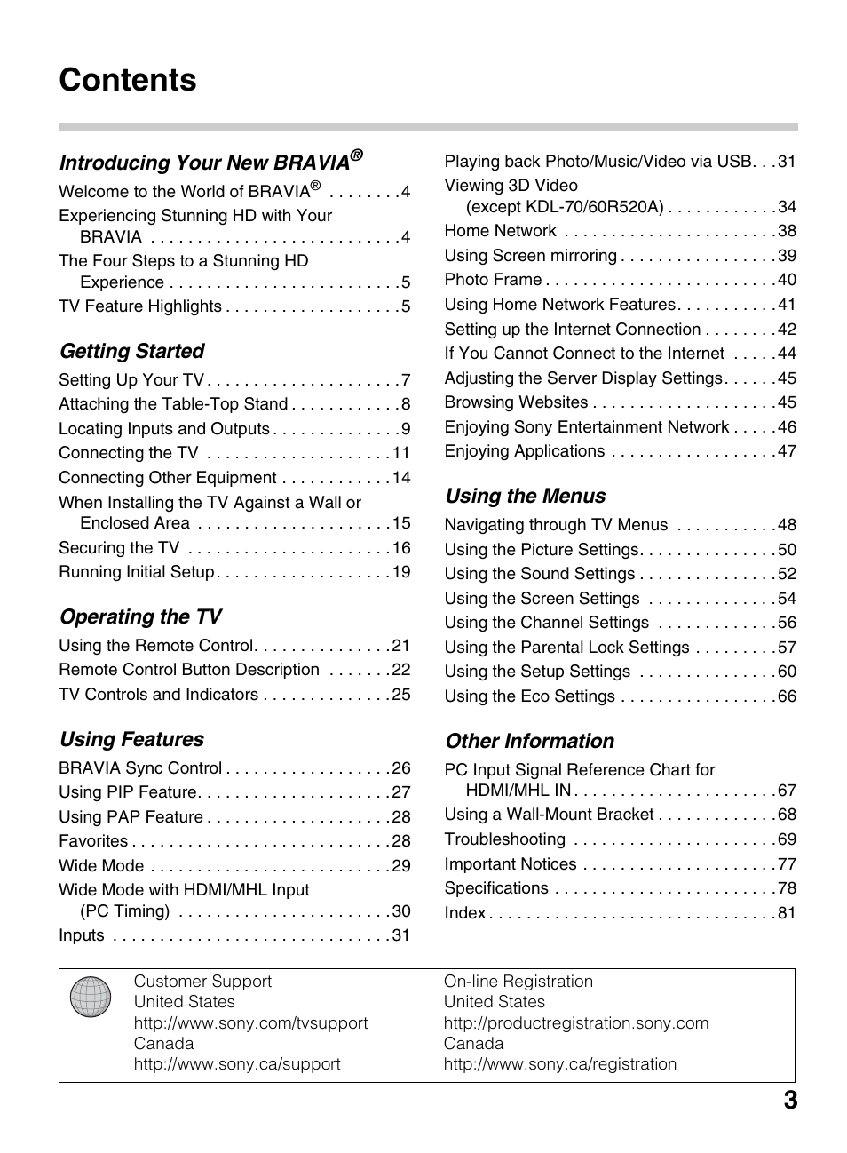 Sony KDL-70R550A User Manual | Page 3 / 84