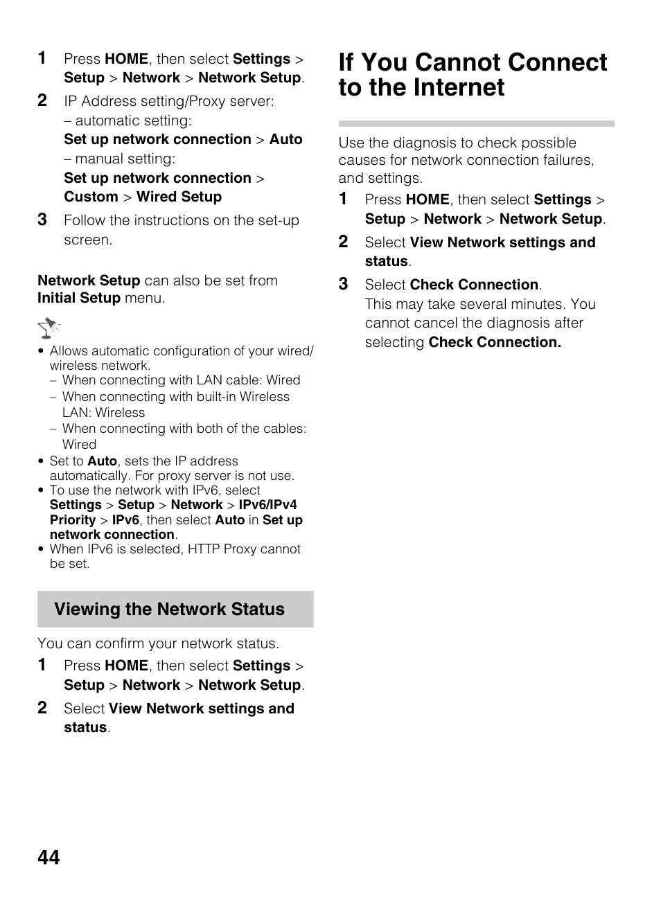 If you cannot connect to the internet | Sony KDL-70R550A User Manual | Page 44 / 84