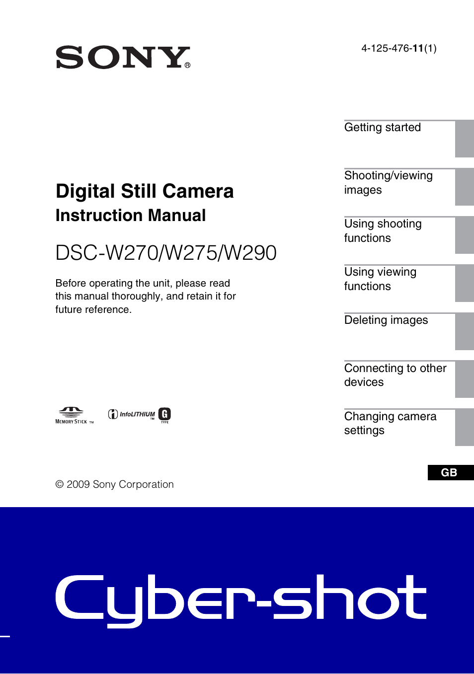 Sony DSC-W290 User Manual | 60 pages