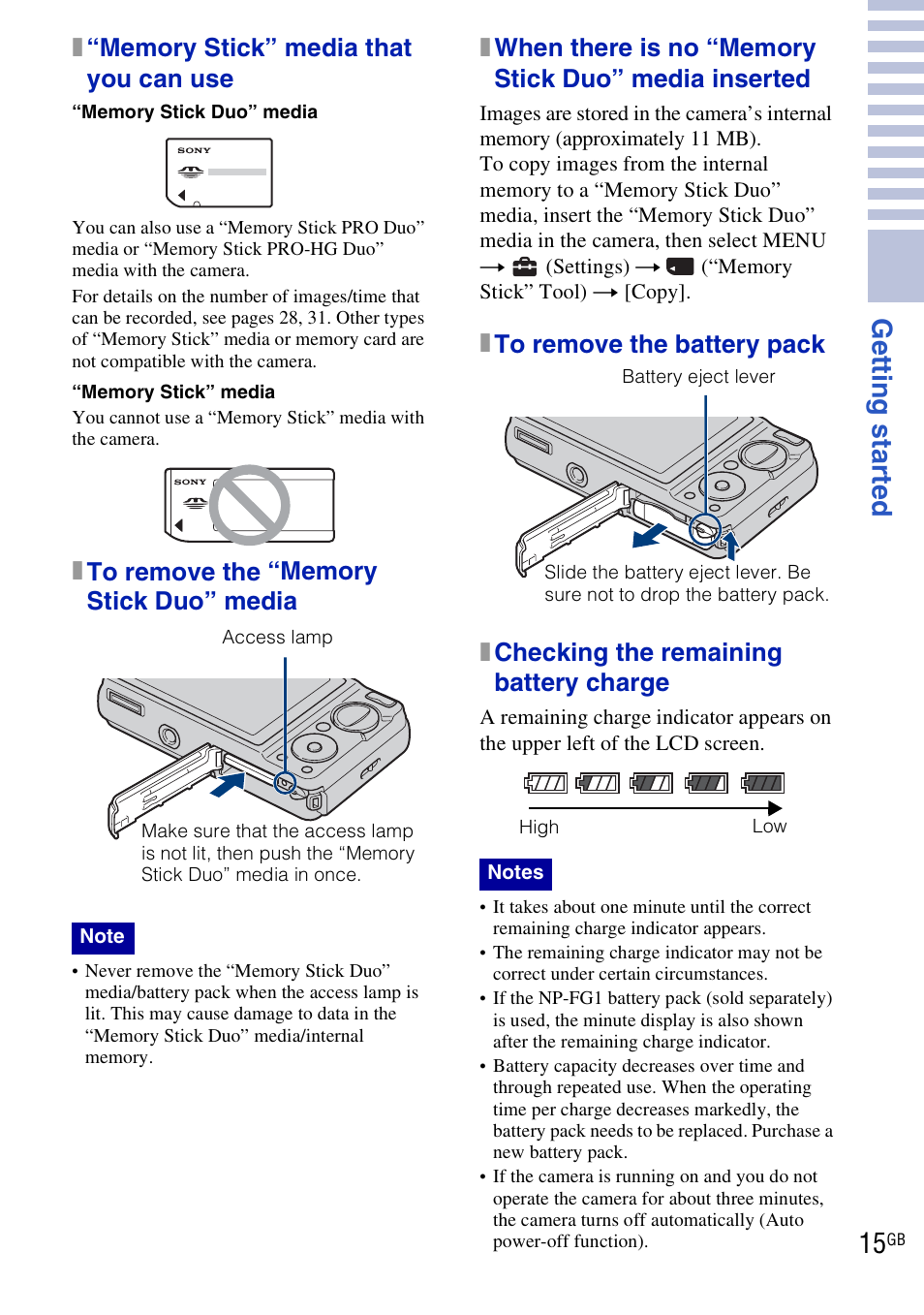 Get ting st art e d 15 | Sony DSC-W290 User Manual | Page 15 / 60