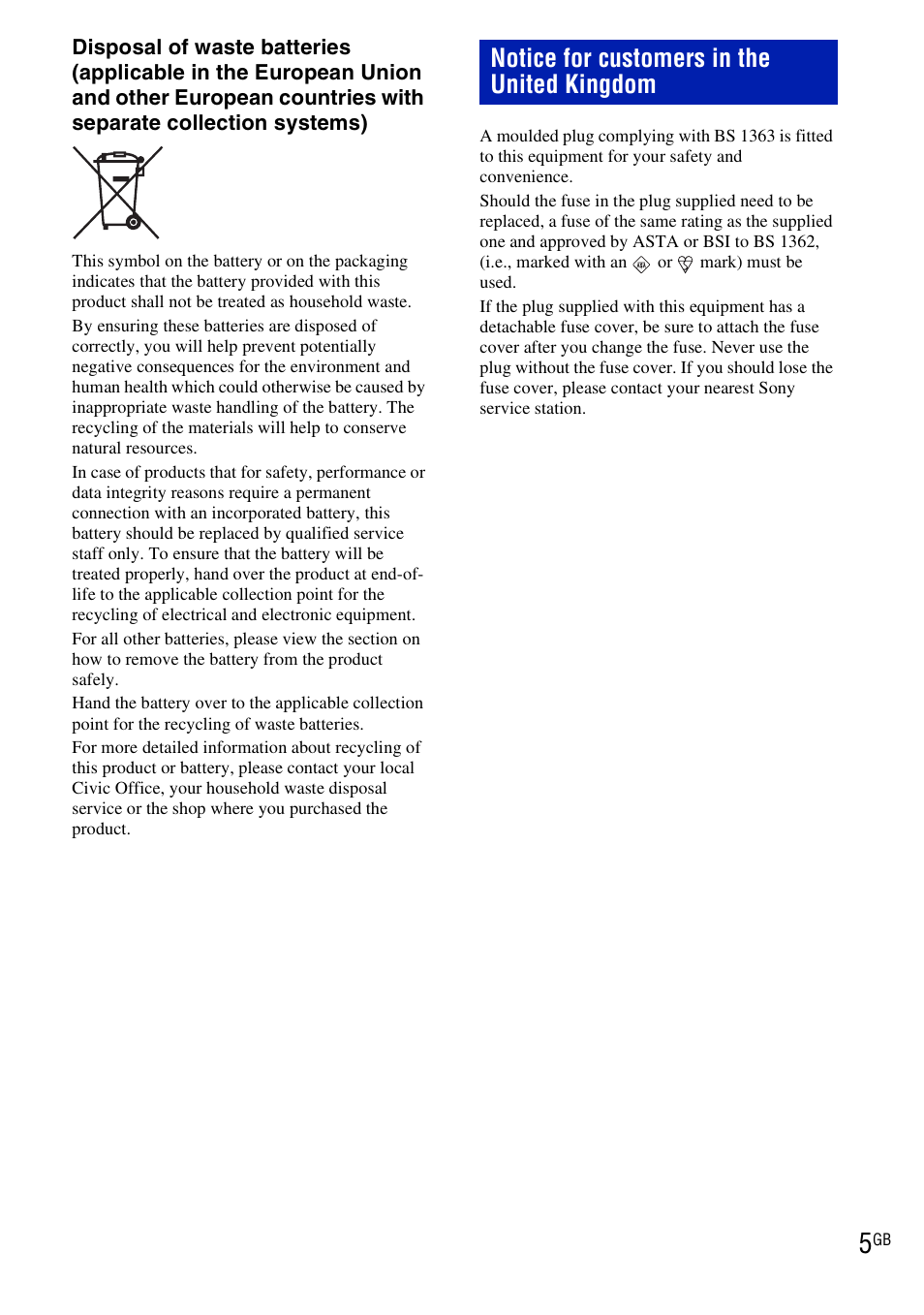 Notice for customers in the united kingdom | Sony DSC-W290 User Manual | Page 5 / 60