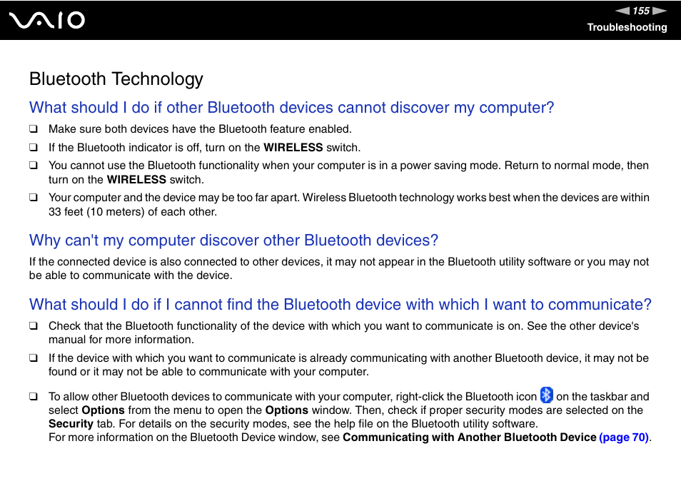 Bluetooth technology | Sony VGN-FE680G User Manual | Page 155 / 195