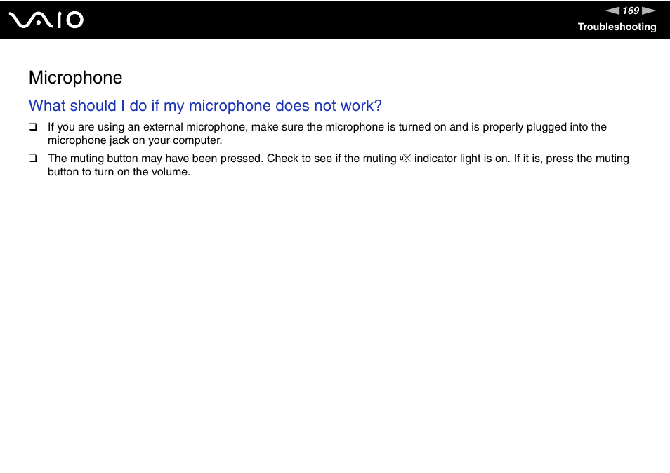 Microphone, What should i do if my microphone does not work | Sony VGN-FE680G User Manual | Page 169 / 195