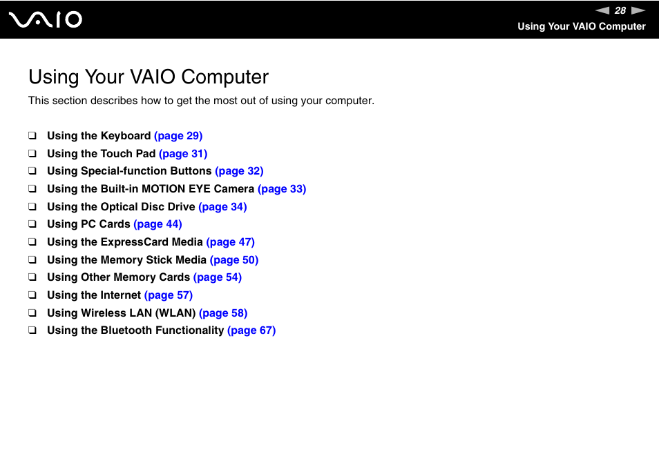 Using your vaio computer | Sony VGN-FE680G User Manual | Page 28 / 195