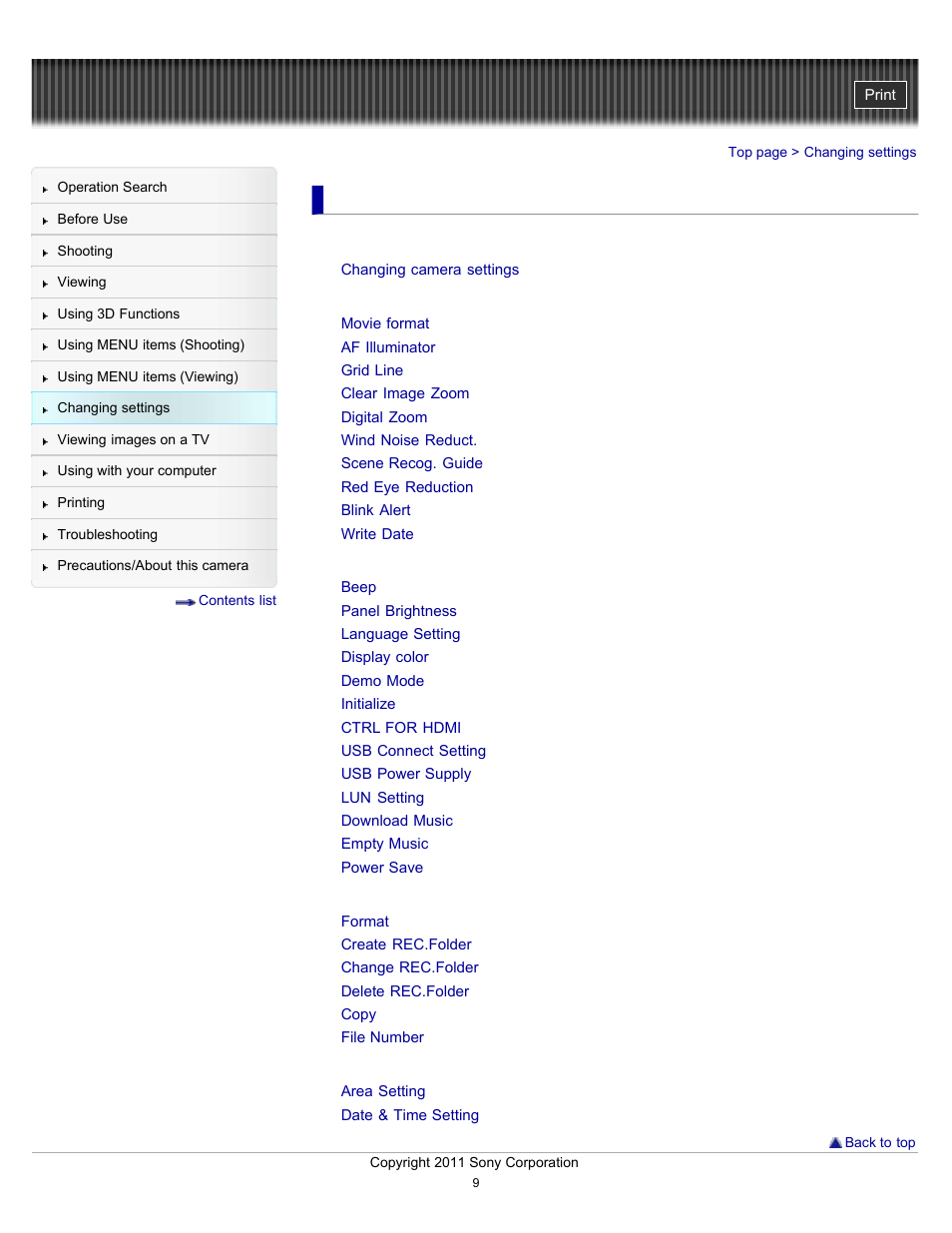 Changing settings | Sony DSC-TX55 User Manual | Page 9 / 275