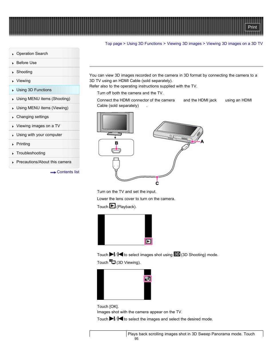 Viewing 3d images on a 3d tv | Sony DSC-TX55 User Manual | Page 95 / 275