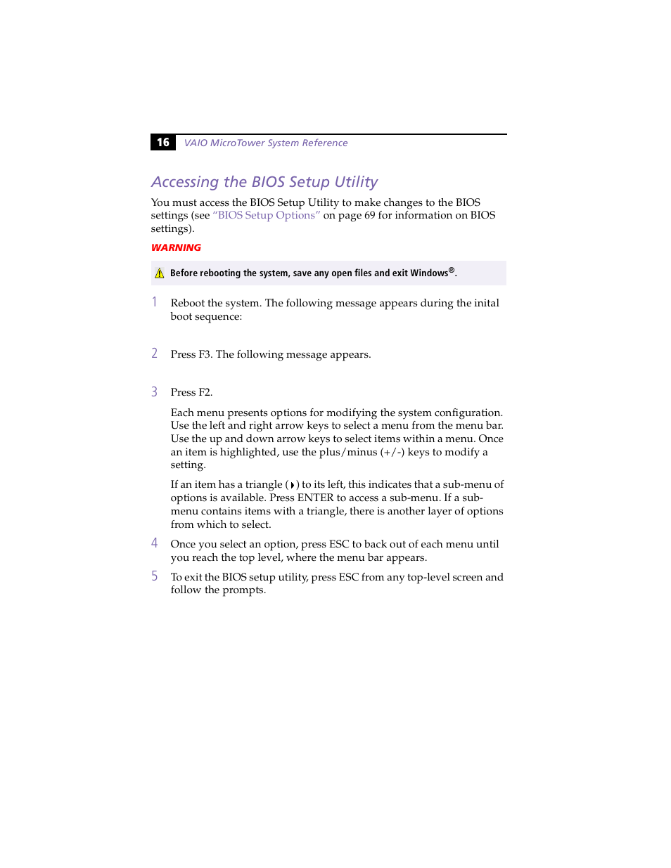 Accessing the bios setup utility | Sony PCV-E203 User Manual | Page 24 / 112