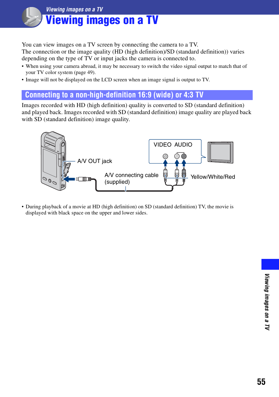 Viewing images on a tv | Sony bloggie  MHS-PM5 User Manual | Page 55 / 73