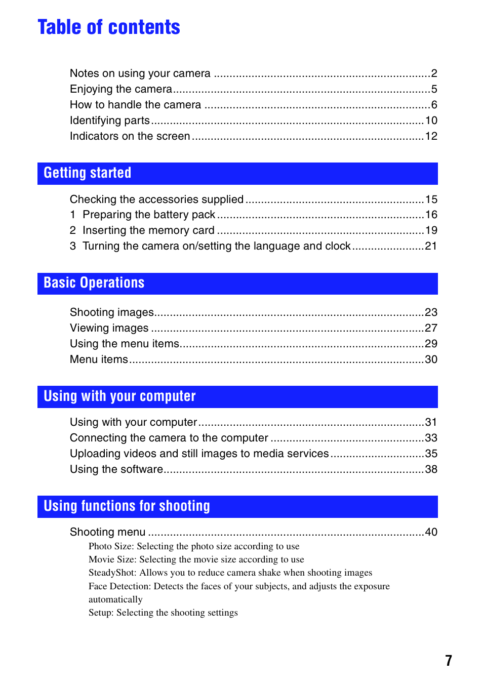 Sony bloggie  MHS-PM5 User Manual | Page 7 / 73
