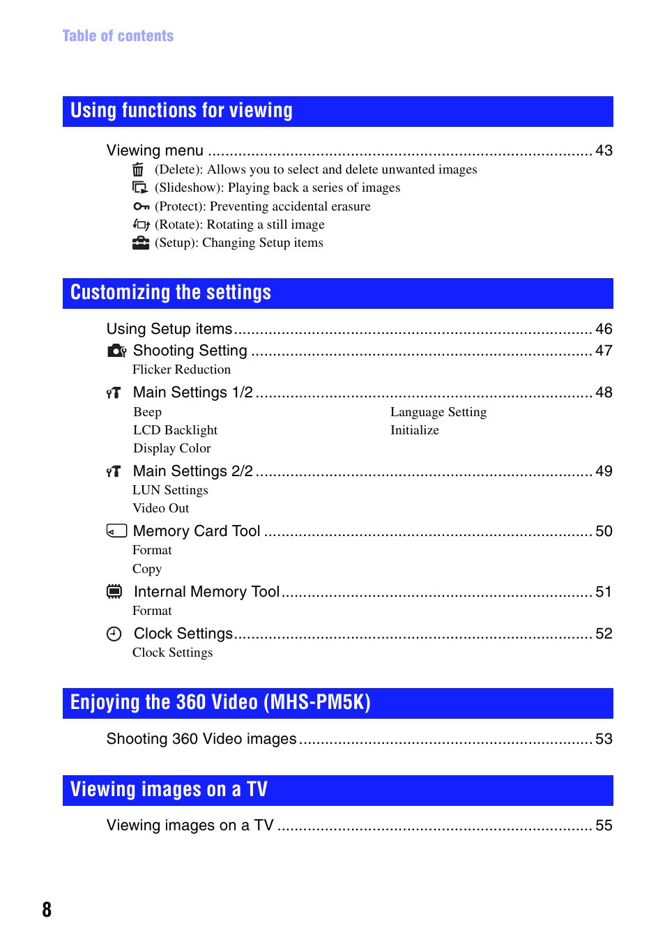 Sony bloggie  MHS-PM5 User Manual | Page 8 / 73