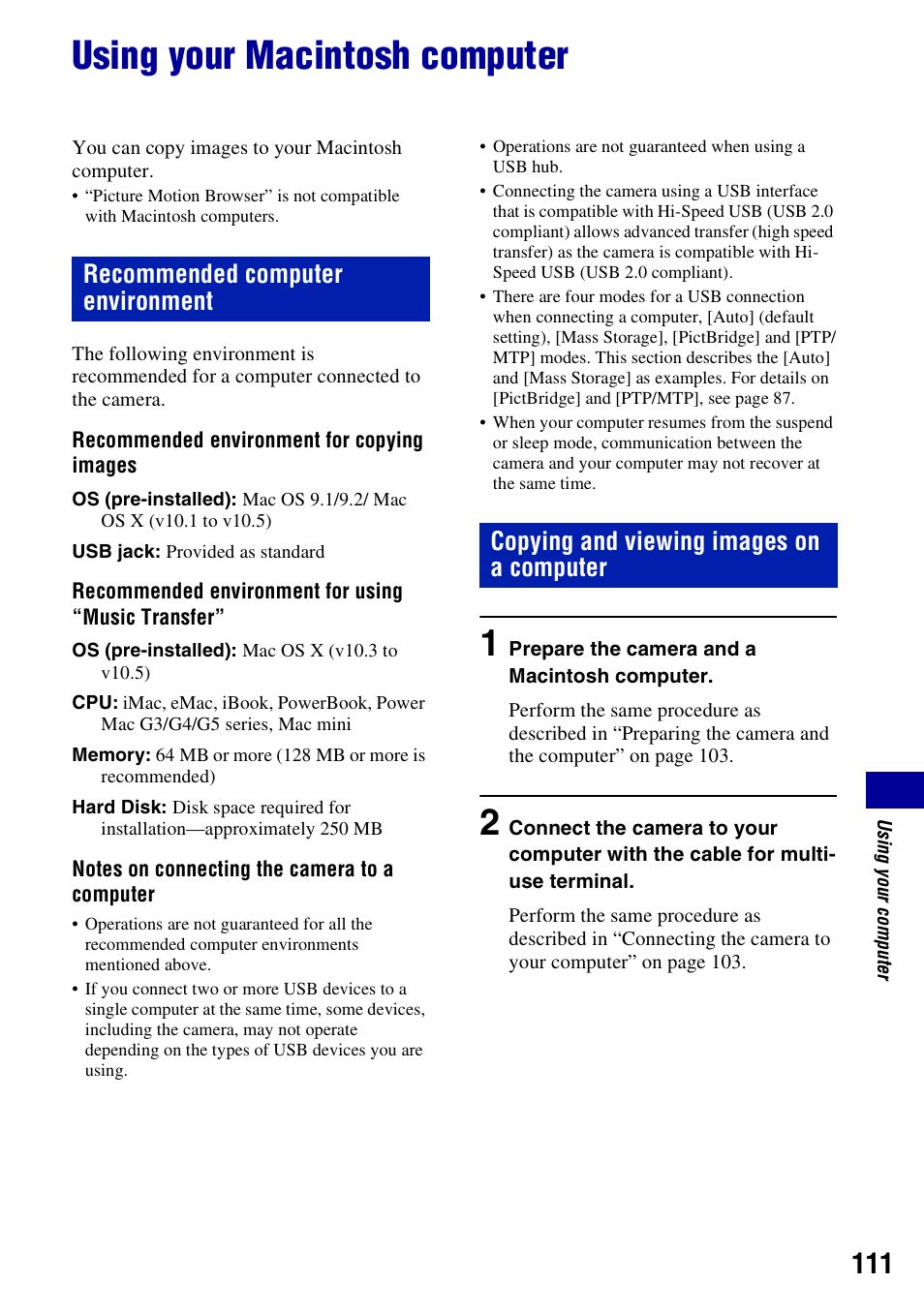 Using your macintosh computer | Sony DSC-T300 User Manual | Page 111 / 147