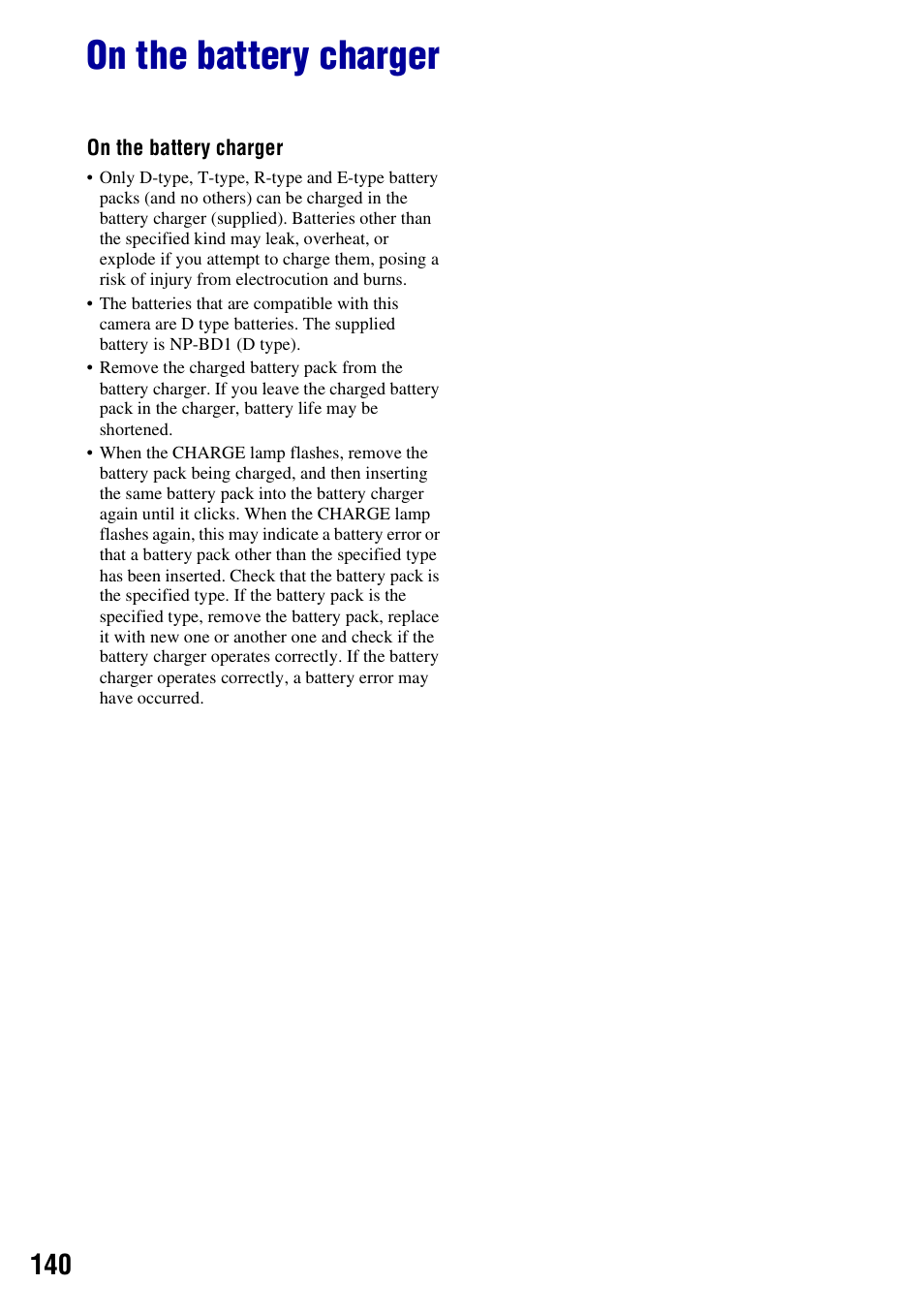 On the battery charger | Sony DSC-T300 User Manual | Page 140 / 147