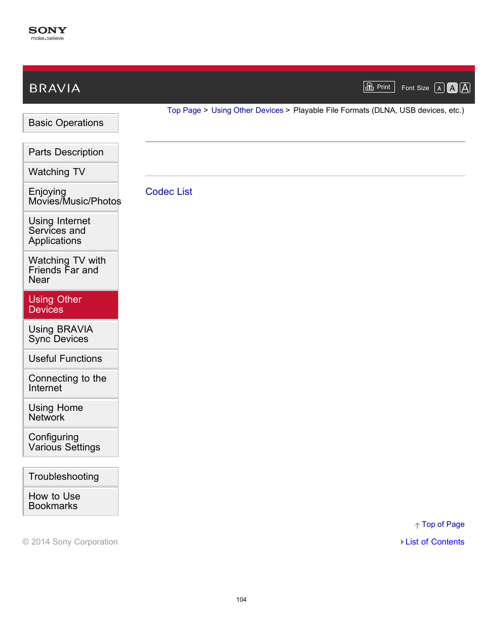 Playable file formats (dlna, usb devices, etc.) | Sony KDL-60W850B User Manual | Page 110 / 245