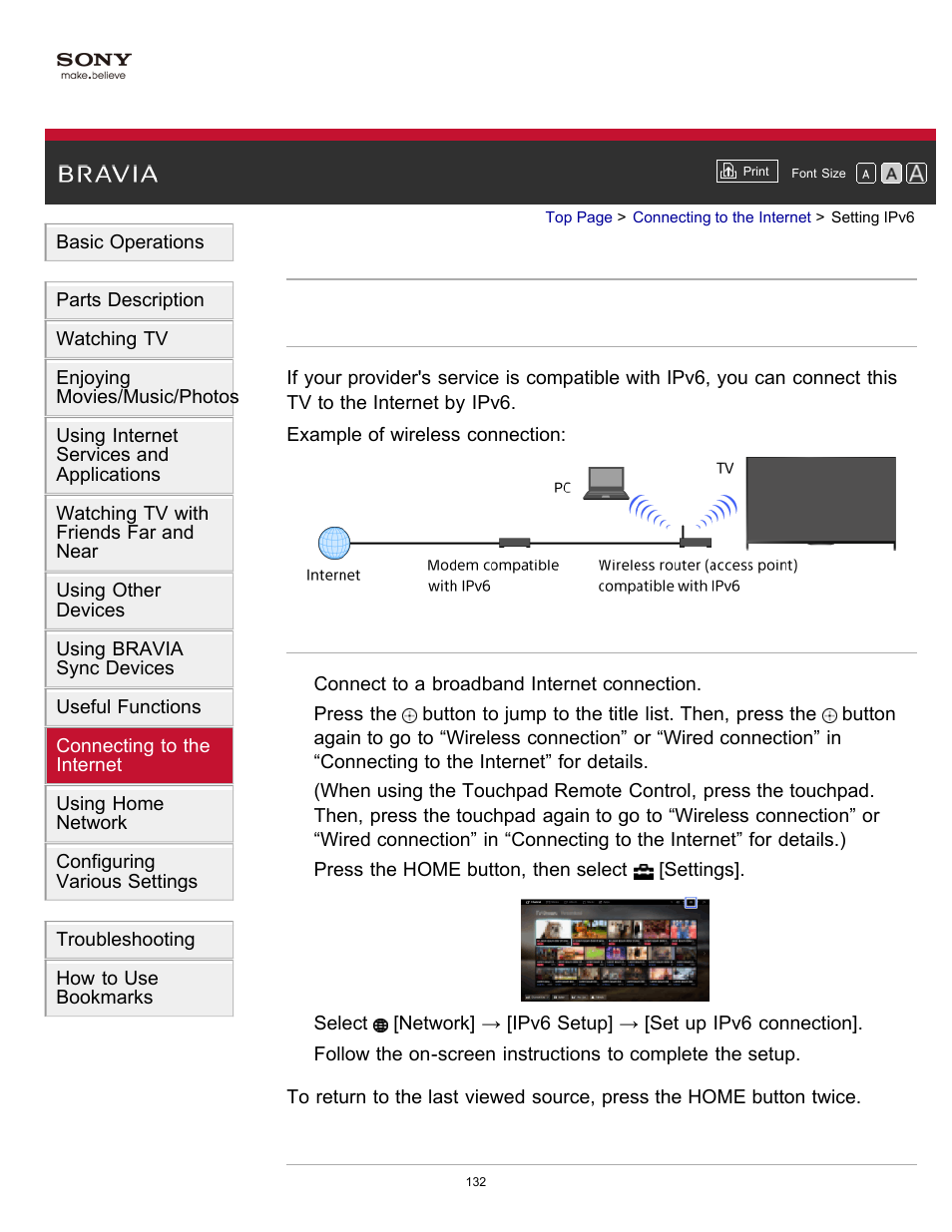 Setting ipv6 | Sony KDL-60W850B User Manual | Page 138 / 245