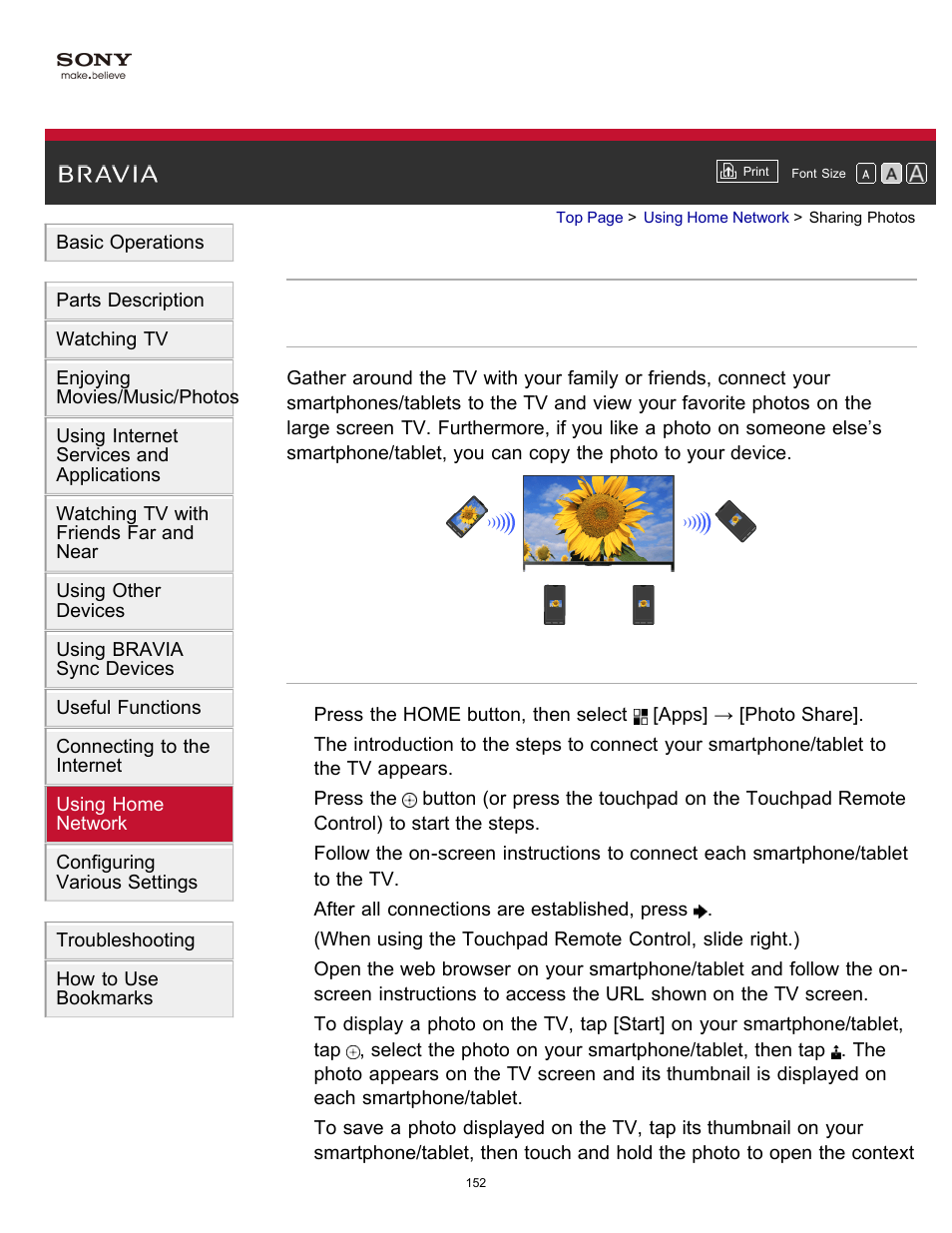 Sharing photos | Sony KDL-60W850B User Manual | Page 158 / 245