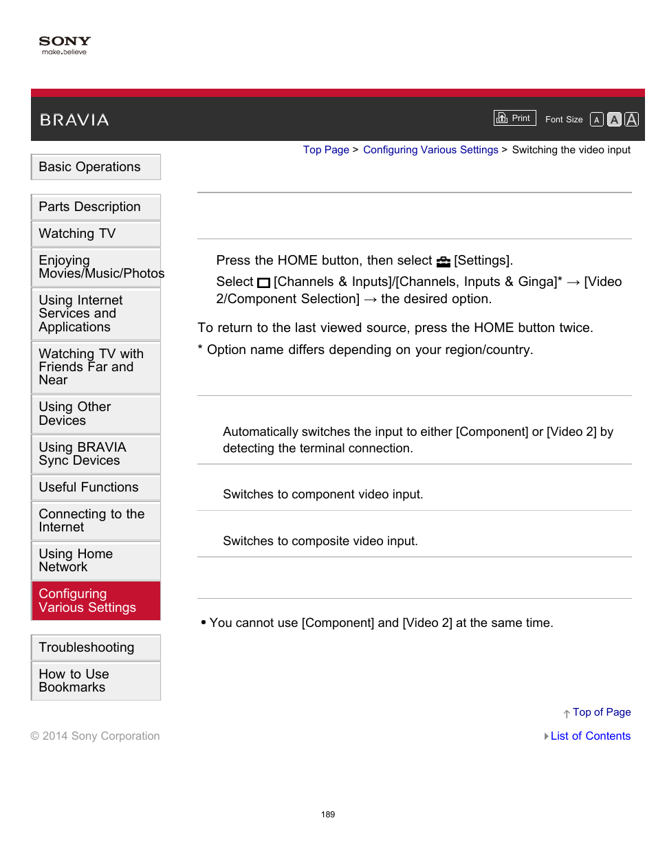 Switching the video input | Sony KDL-60W850B User Manual | Page 195 / 245