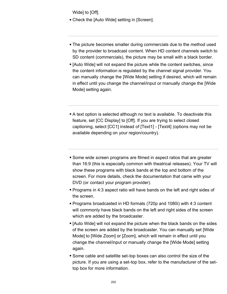 Suddenly the picture becomes small, A black box appears on the screen, Black bands appear at the edges of the screen | Sony KDL-60W850B User Manual | Page 208 / 245
