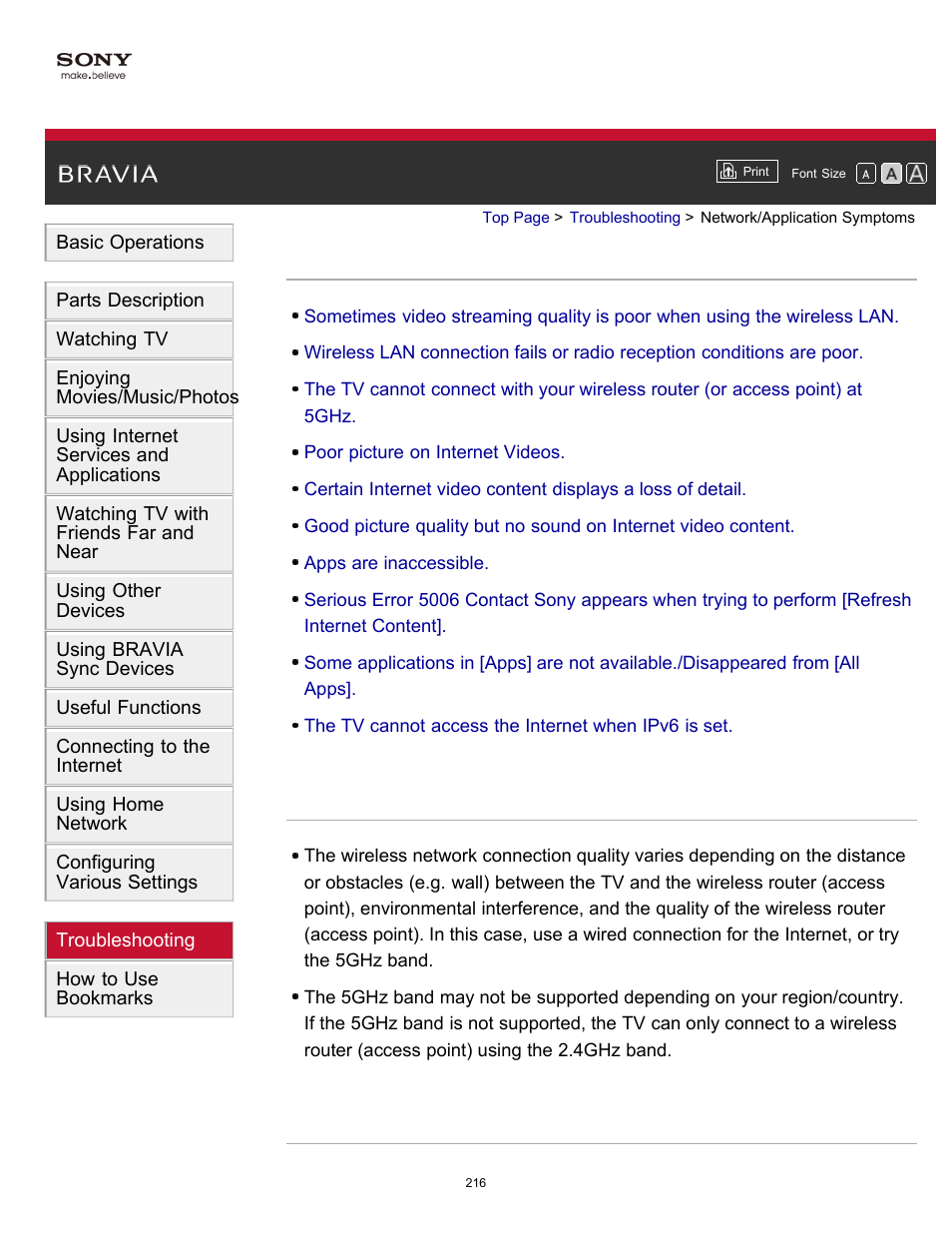 Network/application symptoms | Sony KDL-60W850B User Manual | Page 222 / 245