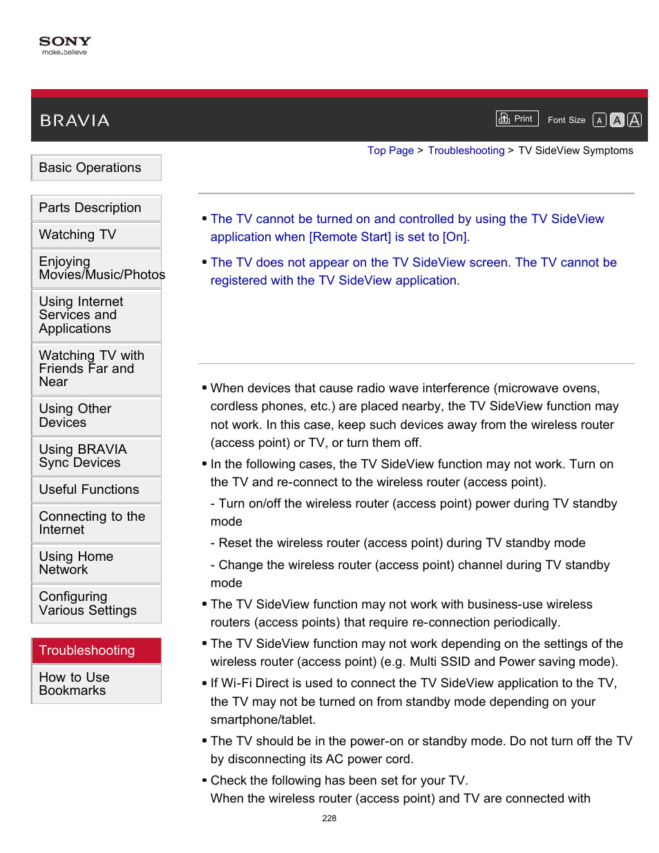 Tv sideview symptoms | Sony KDL-60W850B User Manual | Page 234 / 245