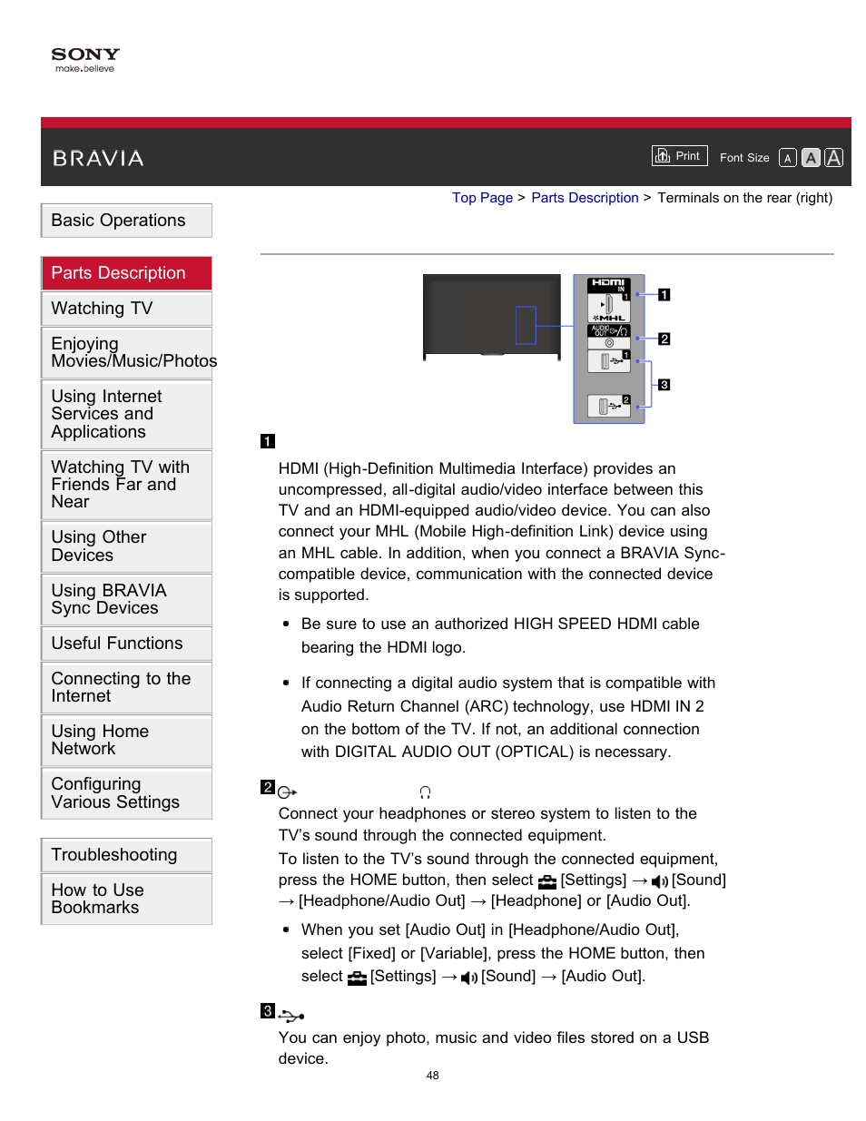 Terminals on the rear (right) | Sony KDL-60W850B User Manual | Page 54 / 245
