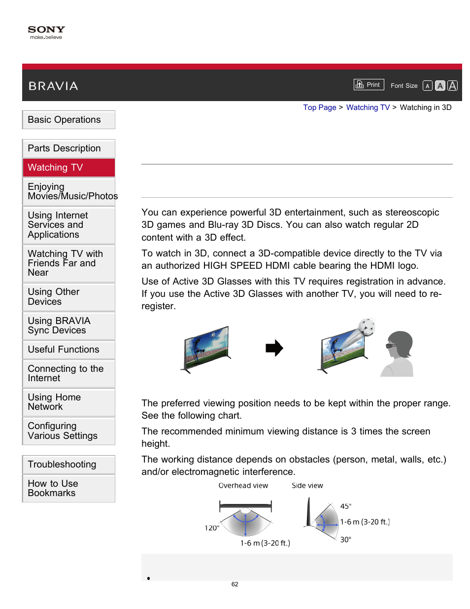 Watching in 3d | Sony KDL-60W850B User Manual | Page 68 / 245